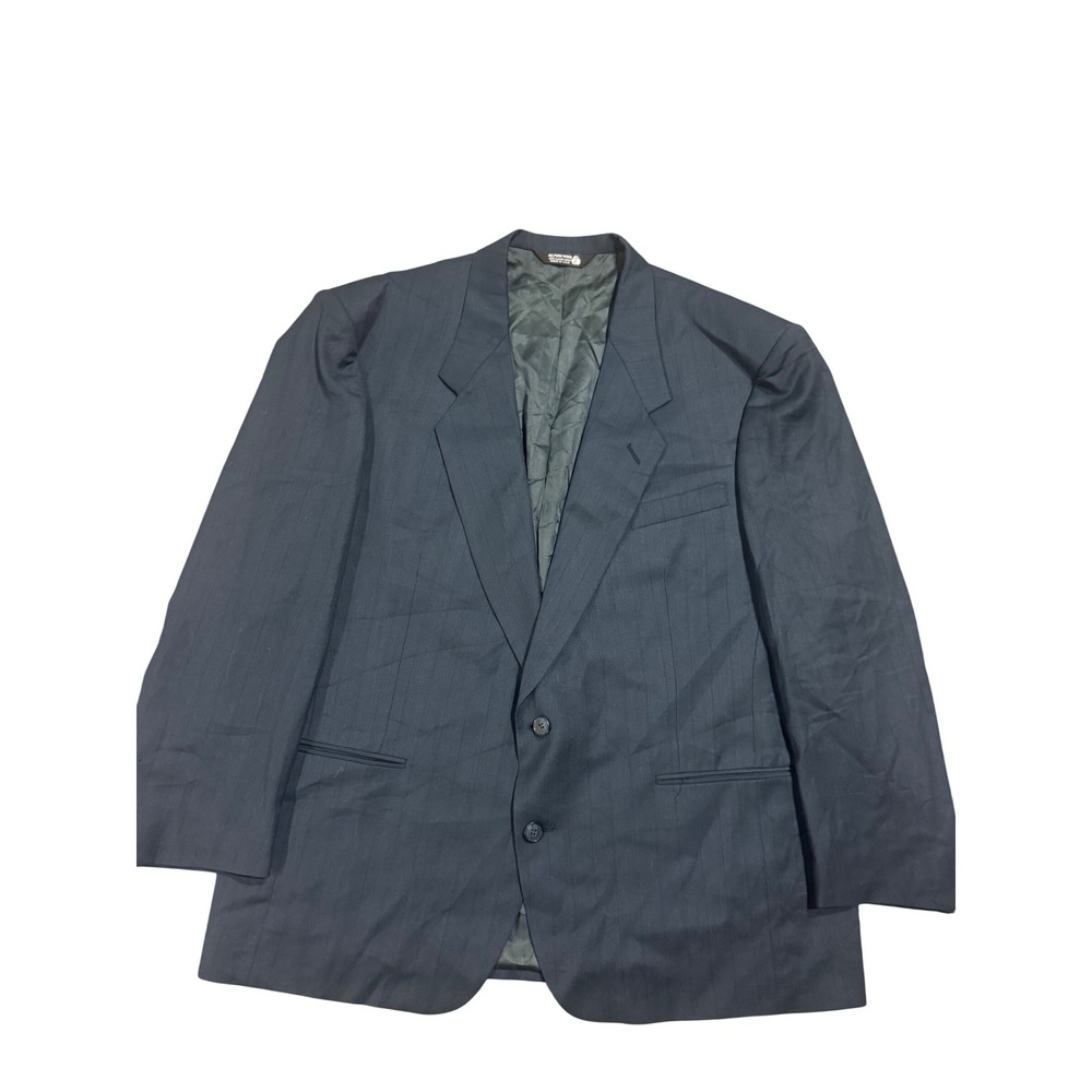Henry Grethel Mens Pure Wool Pinstripe Blazer Navy Blue Two Button Sport Coat US